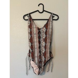 Kona Sol Snake Print One-Piece Swimsuit in Brown, Black & White